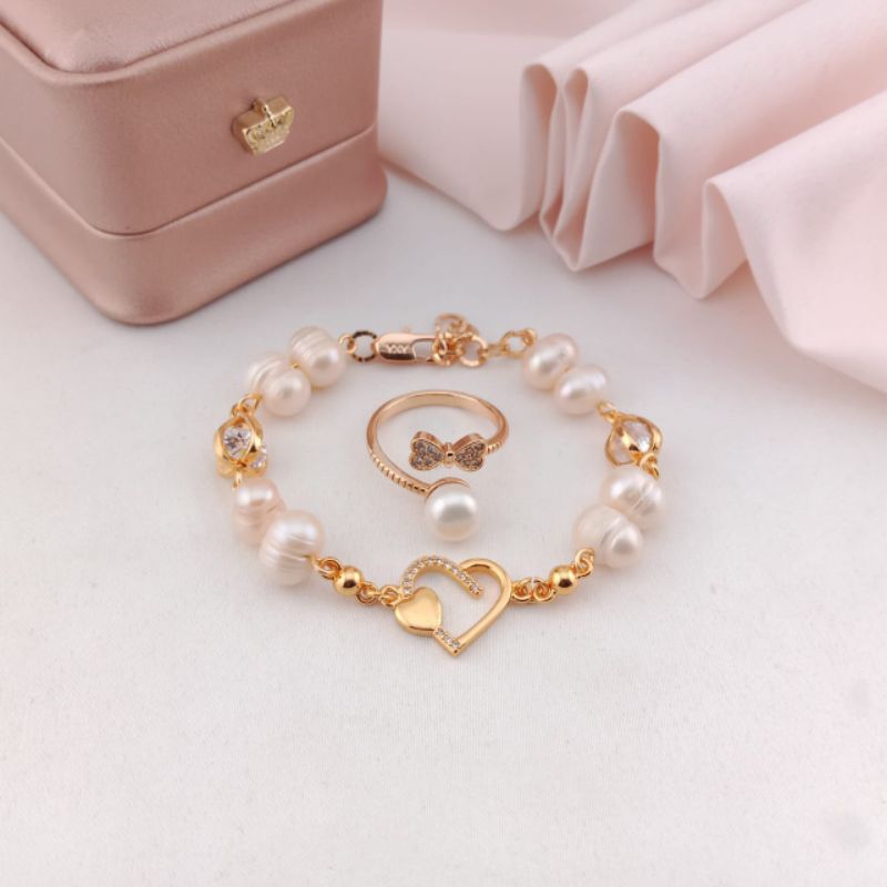Gelang dan cincin Mutiara Air Tawar Asli Lombok/1 set accessory fashion korean style/ Mutiara Asli b