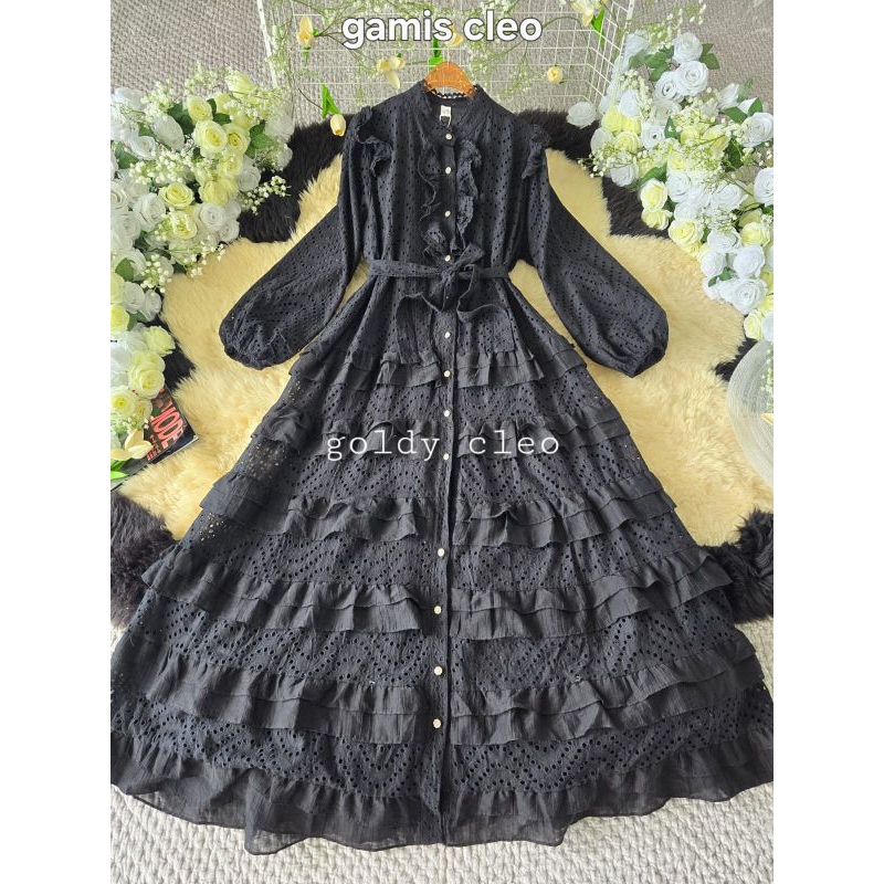 gamis Cleo, dress goldy, Dress Maxi, gamis bangkok, gamis putih, white maxi, dress katun bordir, gam