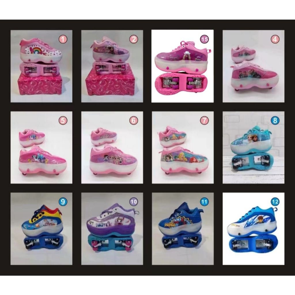 Sepatu Roda Kasual Anak Lampu LED dengan karakter lucu anak perempuan dan laki-laki