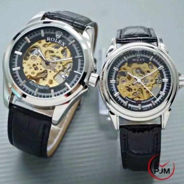 KODE X35U Jam Tangan Couple Rolex Automatic Skelaton  Rolex Otomatis Transparan Depan Belakang