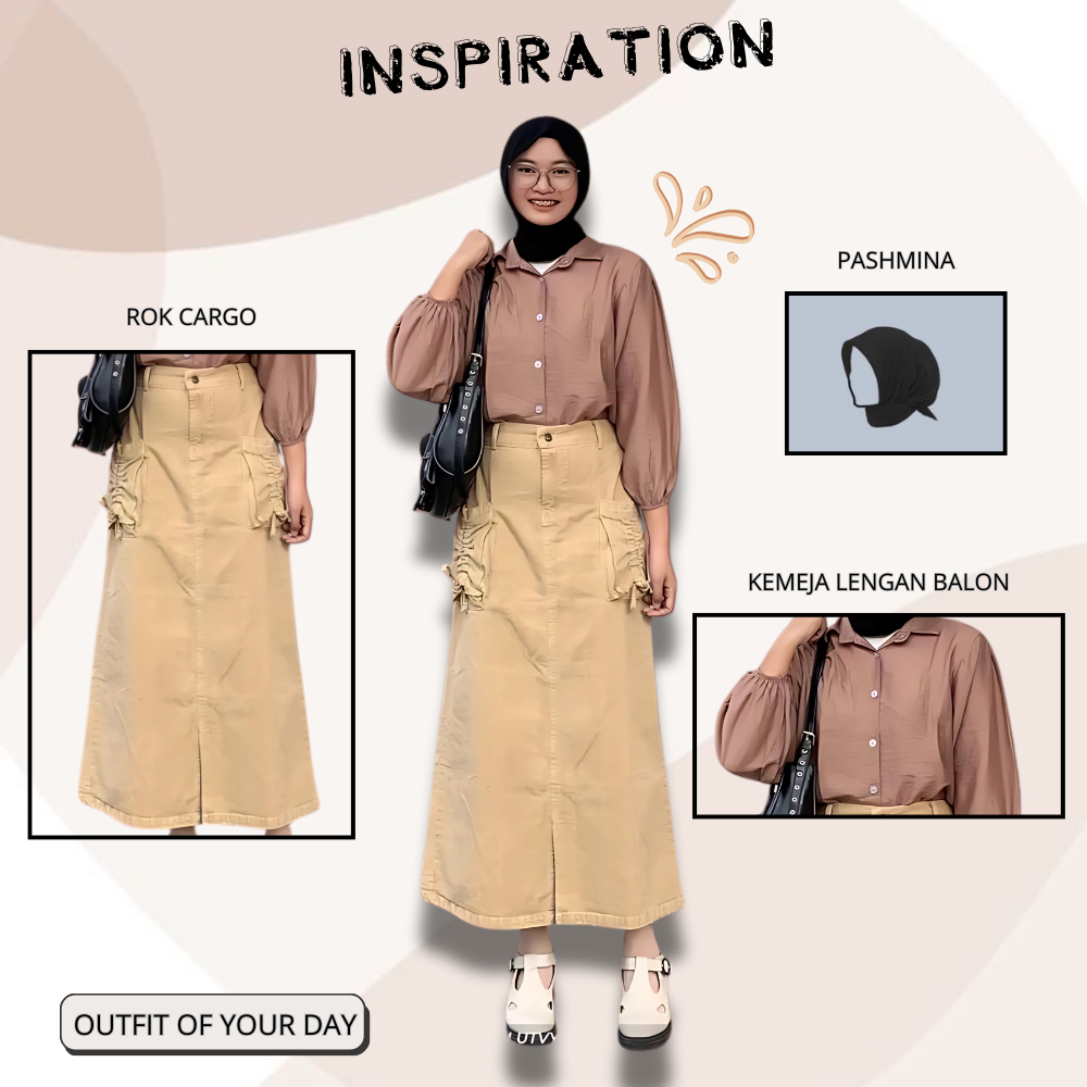 OOTD BROWNIE ONE SET KOREAN ( BLOUSE - ROK - HIJAB ) SETELAN MUSLIM REMAJA