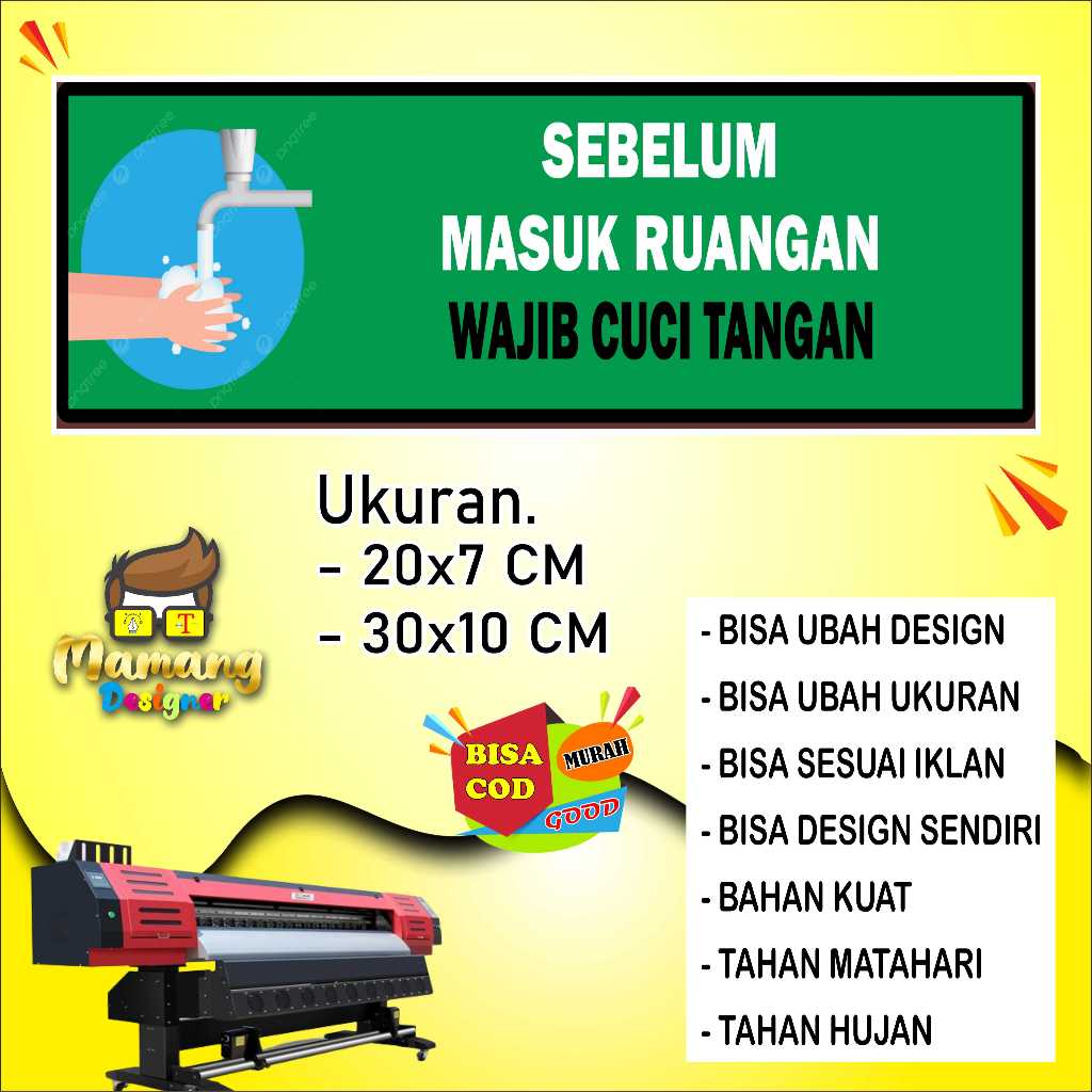 

Sticker Tempelan Kata Kata Wajib Cuci Tangan Bahan Kuat Hijau