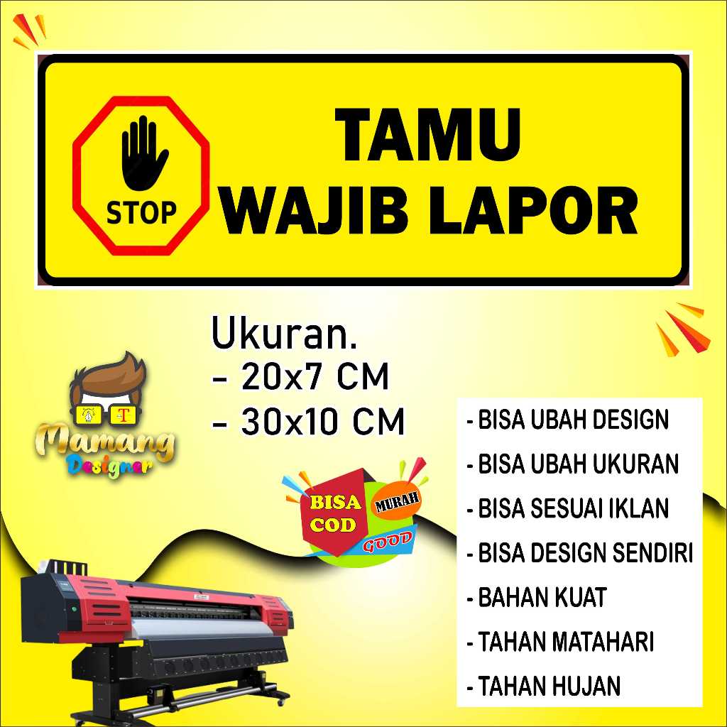 

Sticker Tempelan Tulisan Tamu Wajib Lapor Bahan Bagus Kuning