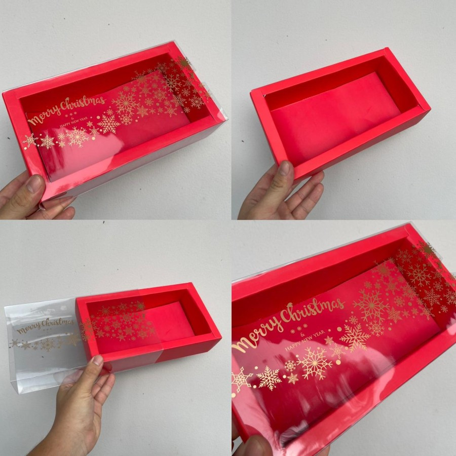 

5 Pcs Dus Mika Transparan Hampers Natal Merah Tanpa Sekat Ukuran 22 x 11 x 6cm