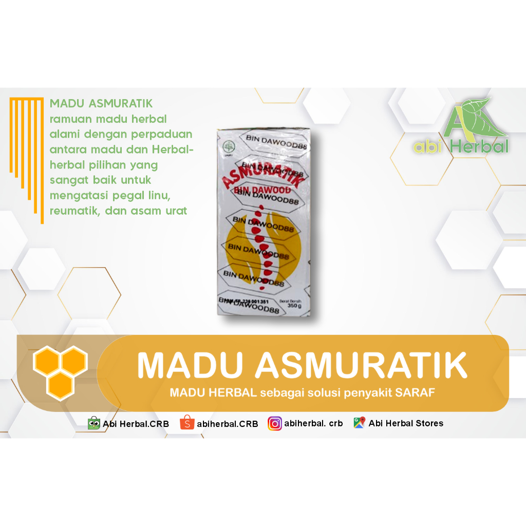 

Madu Asmuratik solusi penyakit saraf 320gr (Madu untuk Sendi, nyeri otot, nyeri tulang dll).