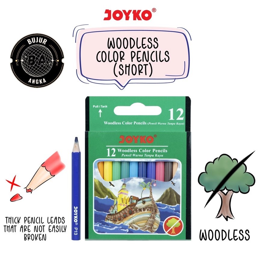 

(PER PCS) PENSIL WARNA / COLOR PENCILS JOYKO CP-102 , CP-107 KECIL 12 WARNA