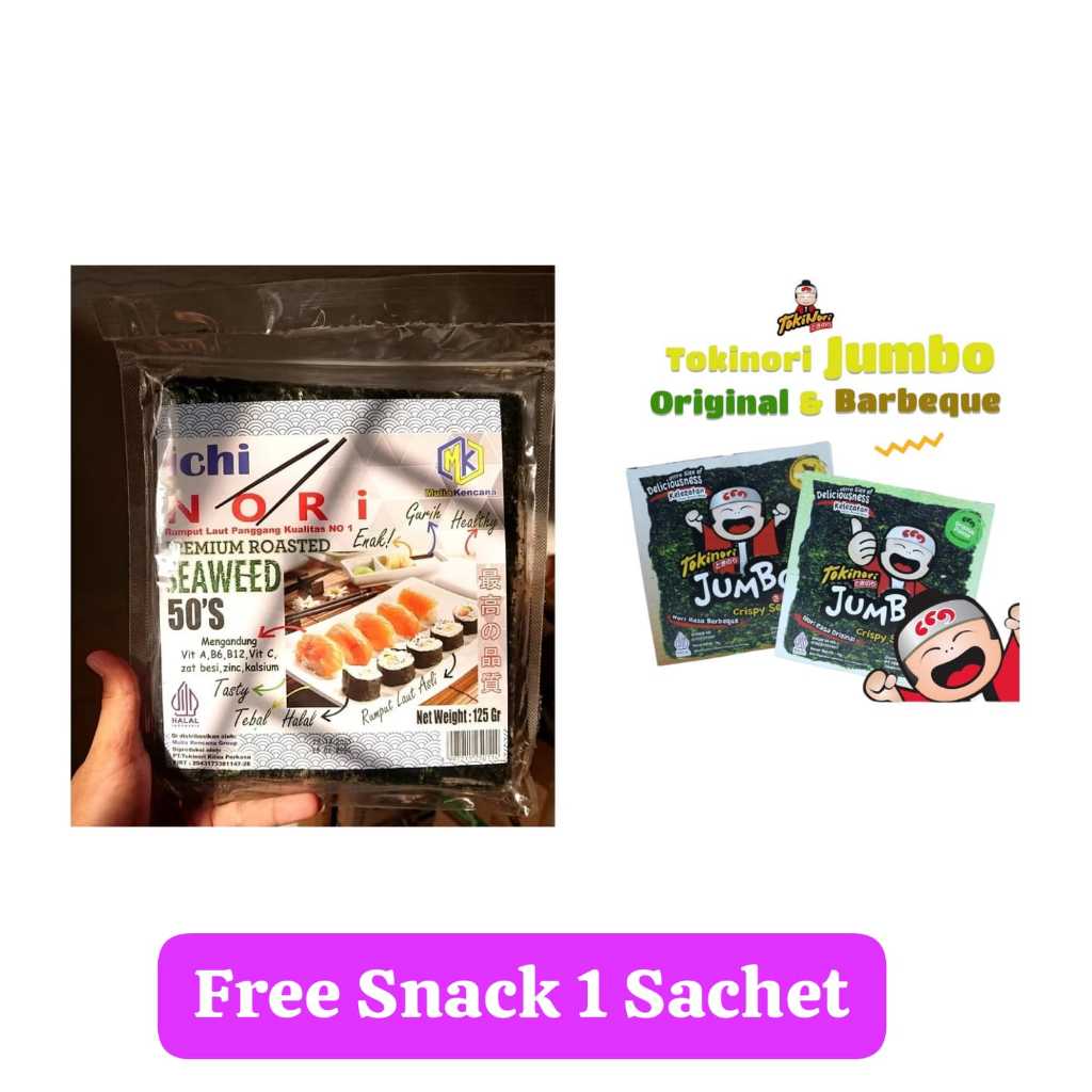 

TOKINORI SUSHI NORI 50 SHEET / LEMBAR - RUMPUT LAUT PANGGANG - ROASTED SEAWEED FREE 1 SACHET SNACK