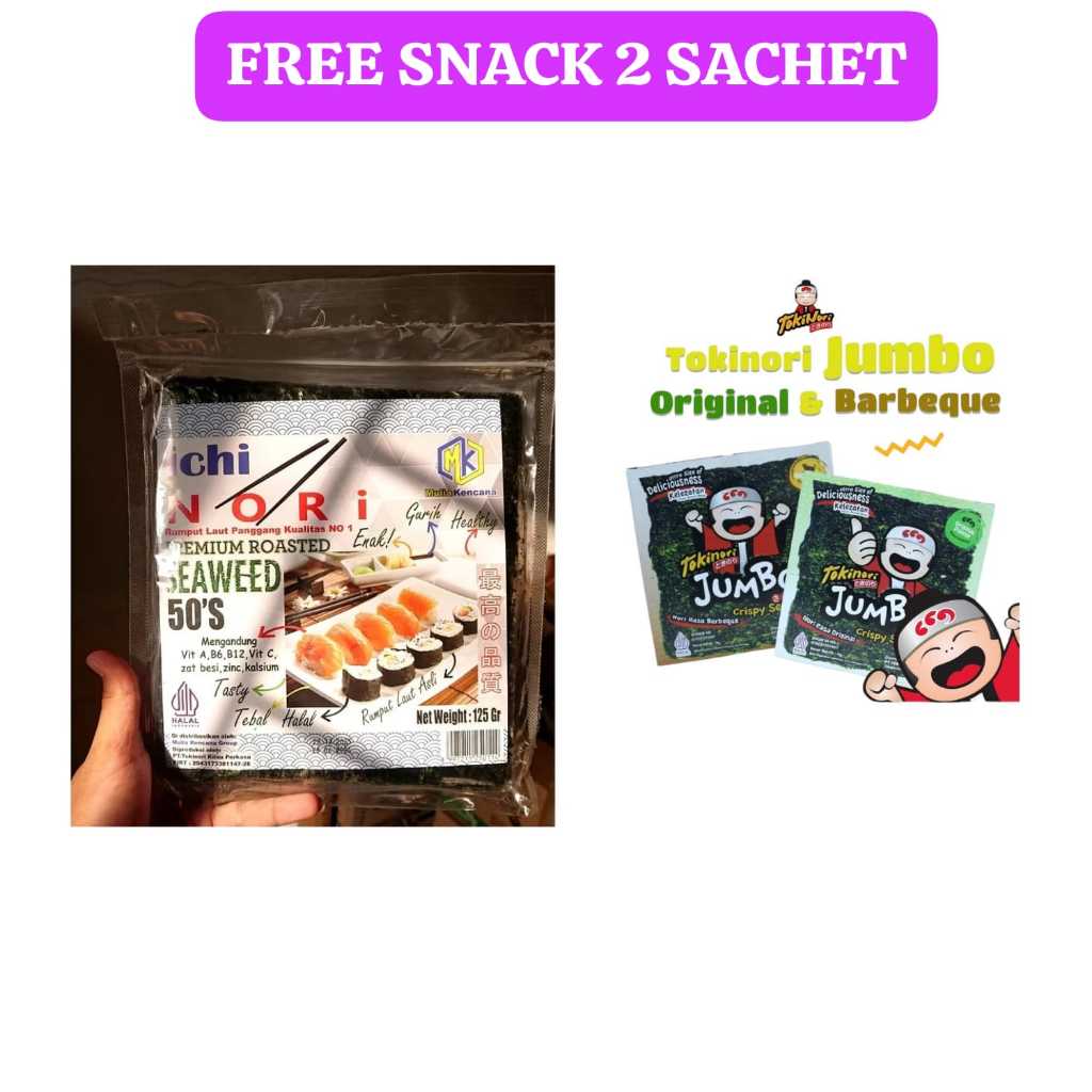 

NORI 50 LEMBAR YAKI SUSHI (HALAL) / NORI 50 SHEETS RUMPUT LAUT PANGGANG ROASTED - ICHINORI