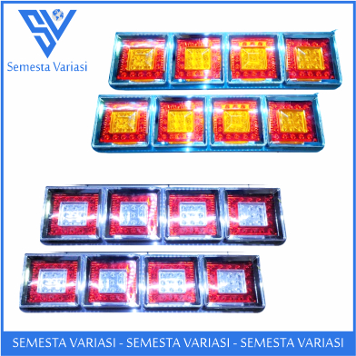 STOPLAMP LAMPU REM BELAKANG LED TRUK MODEL HINO 4 KOTAK STAINLESS 80 CM 24 VOLT
