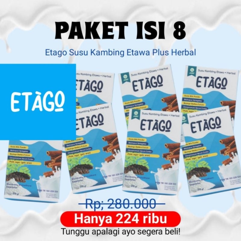 

Paket 8 Kotak ETAGO Susu Kambing Etawa plus Herbal etago