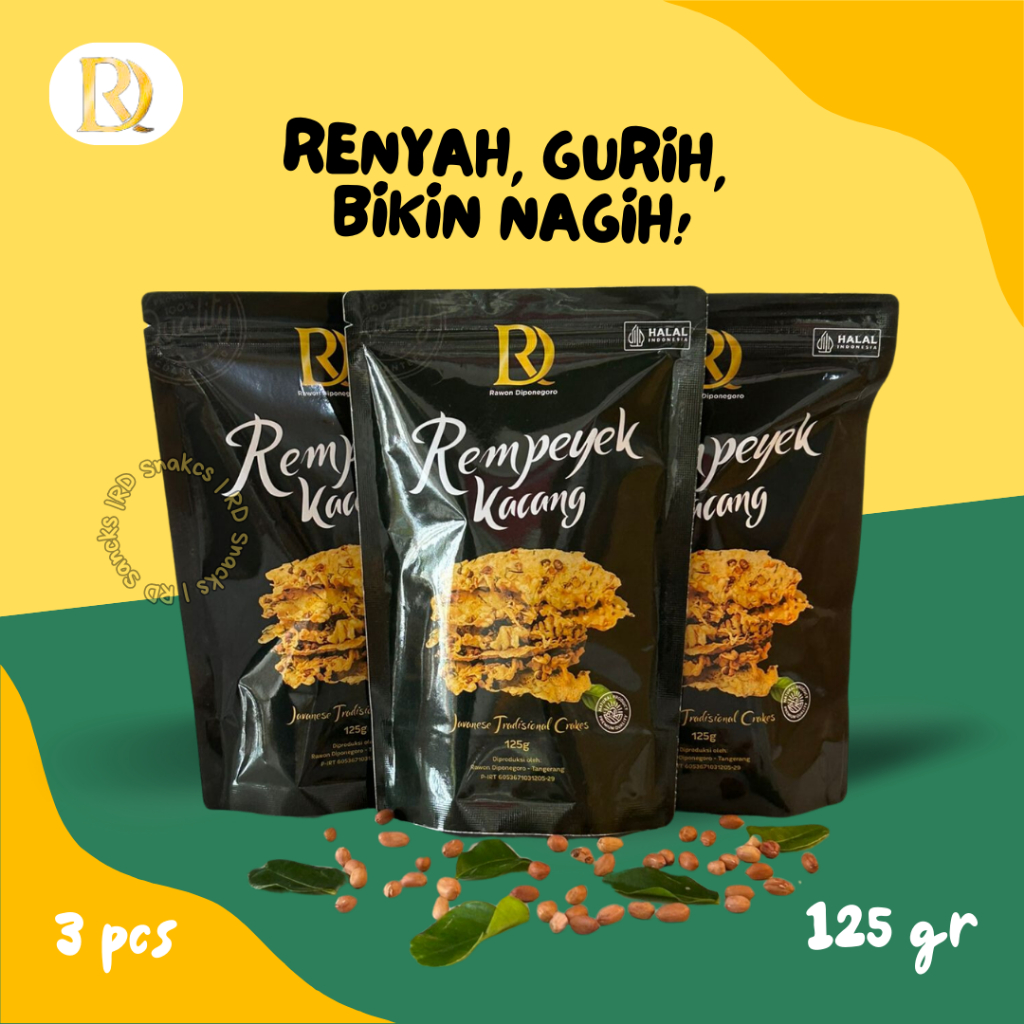 

Peyek Kacang Tanah Renyah Rempeyek Premium RD Snacks Isi 3 Pcs