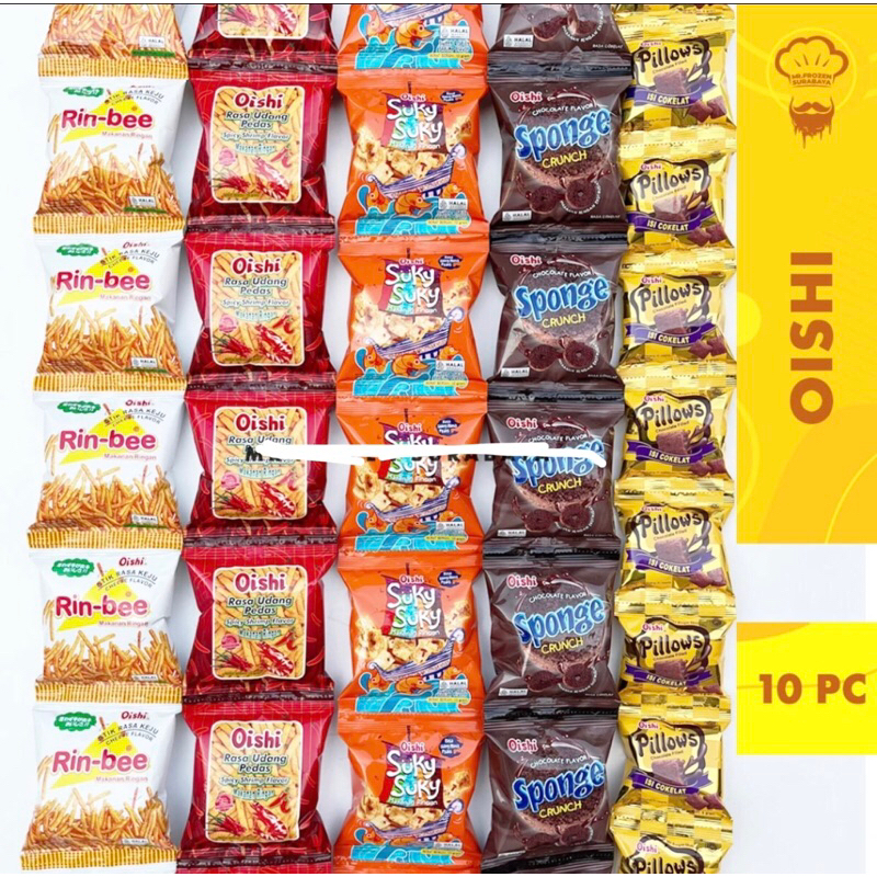 

OISHI SNACK RENTENG SPONGE / PILLOWS / RIN-BEE / UDANG PEDAS / SUKY SUKY snack renceng