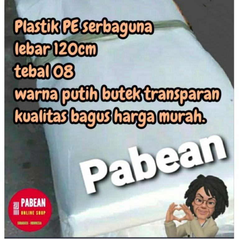 Plastik PE kasur cor lebar 120cm tebal 80micron warna putih transparan jual METERAN
