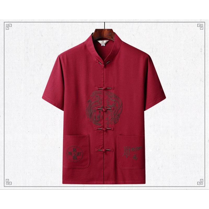 baju cheongsam Imlek import pria lengan pendek