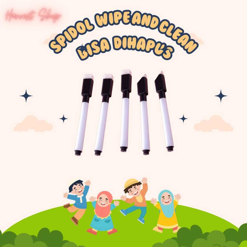 

Spidol anak anak Wipe and Clean (Bisa dihapus) untuk papan tulis mini, white board atau Activity Book. Spidol khusus anak 3,4,5 tahun