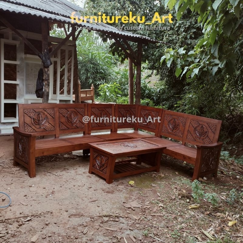 kursi tamu kayu jati , kursi tamu sudut / meja tamu jati