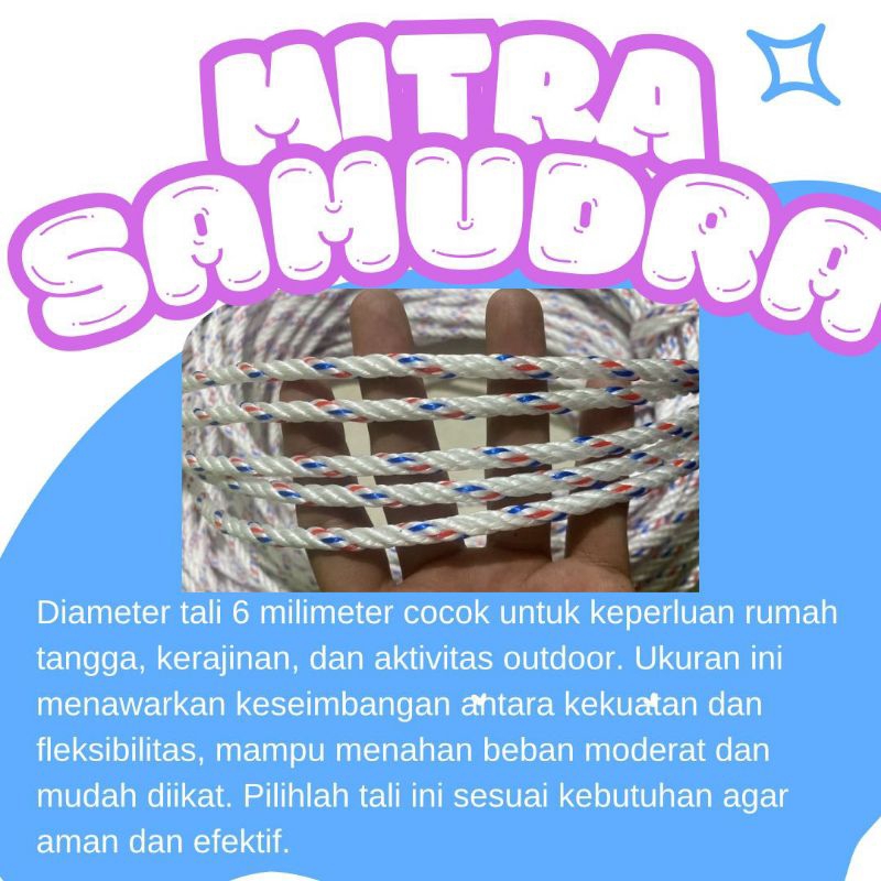 

Tali Tambang Plastik 6 Mili 1 Roll 220 Meter / Tali Tambang 6 Mili 1 Roll / Tambang 6 Mili 1 Roll