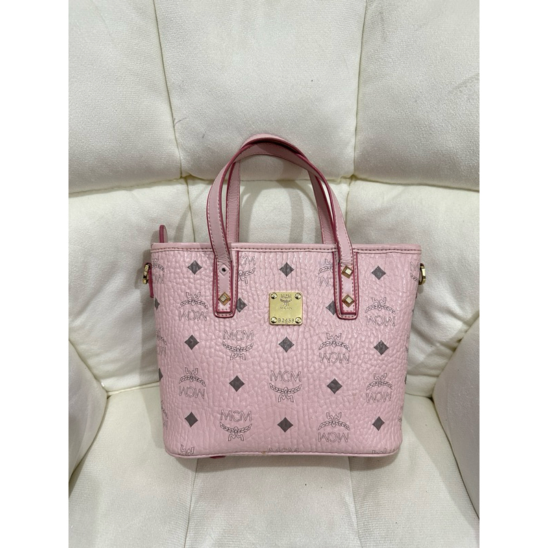 MCM Mini Anya Top Zip Shopper in Visetos Pink