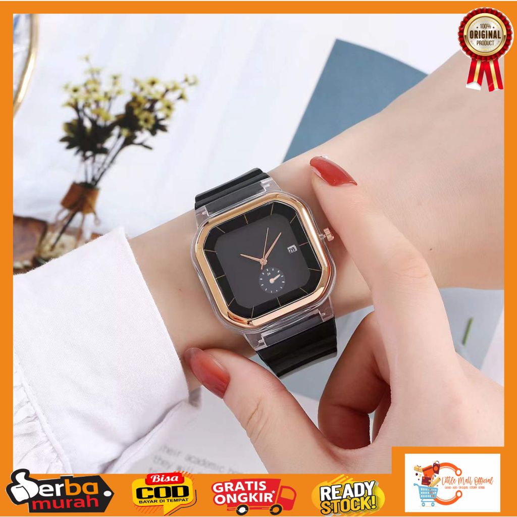 Little Mall JAM TANGAN WANITA ANALOG KARET PREMIUM JAM TANGAN WANITA KOTAK KEKINIAN STRAP RUBBER