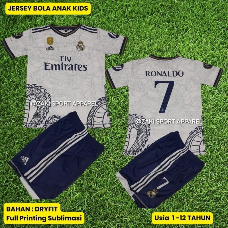 Setelan Jersey Anak madrid Dragon / jersey anak Madrid Dragon/ baju Bola Anak/ jersey madrid Anak / 