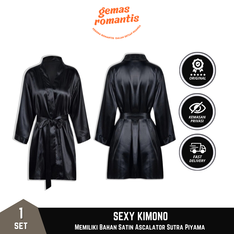 Baju Tidur  Kimono Sexy -  Set Lace Bahan Satin Ascalor Sutra Piyama