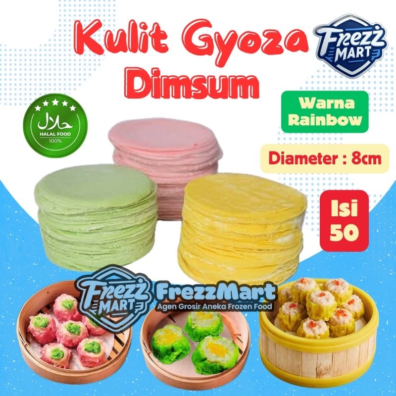 Kulit Dimsum Warna Pelangi Gyoza Pack Isi 50 Lembar utk Siomay Pangsit Tipis Elastis Lembut Halal Ra