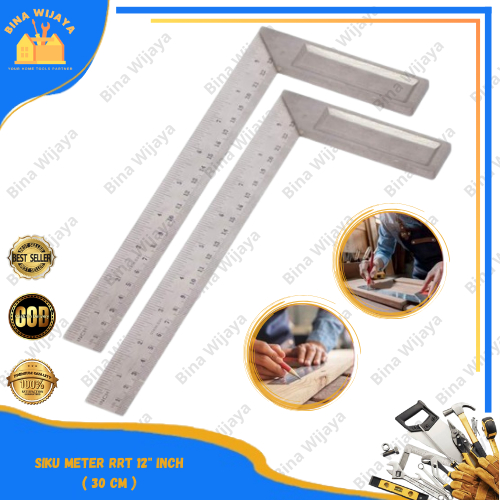 

Penggaris Siku Meter 12" Inch Alat Ukur Penggaris Siku Tukang 30 cm penggaris Sudut Pasekon 12" Inch 30 CM