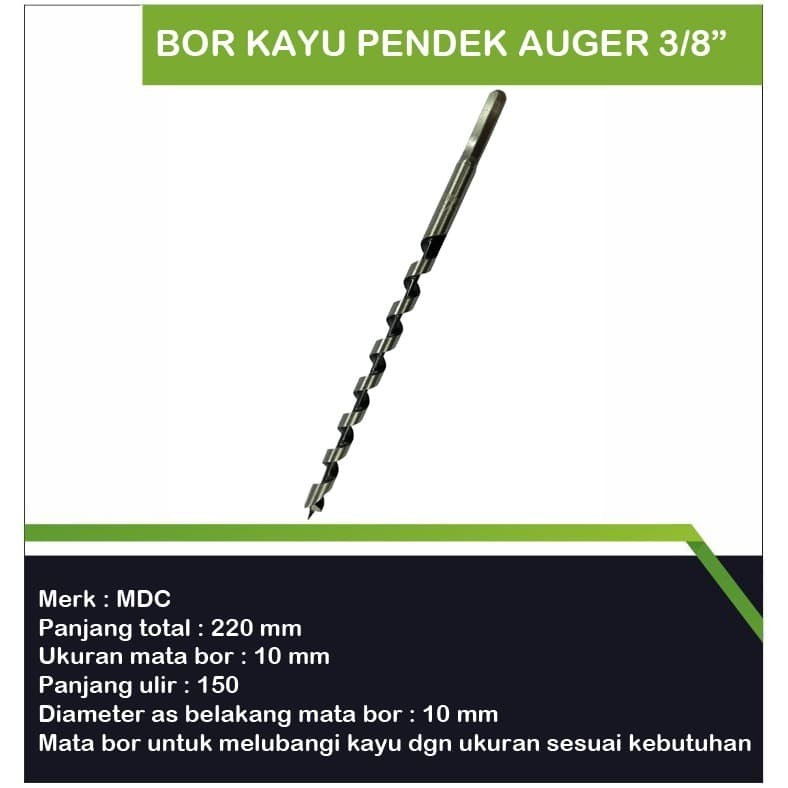 Bor Kayu Pendek Auger 3/8" MDC / Mata Bor Kayu Pendek/Mata bor