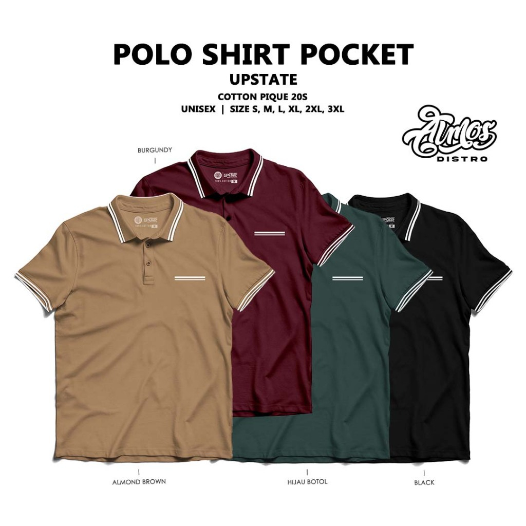 ALMOS Polo Shirt Pocket Saku Kantong Basic Kaos Baju Berkerah Pria Pendek Distro Katun