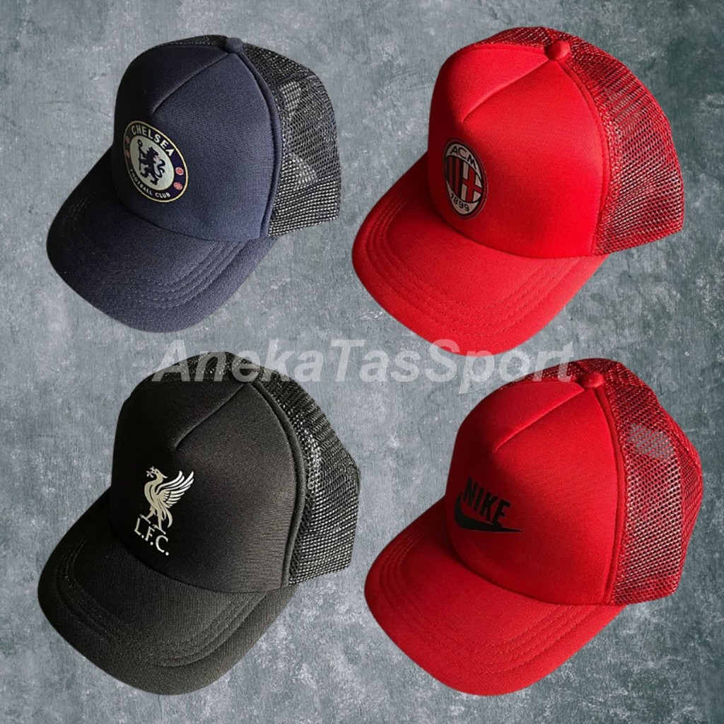 Topi Trucker Logo Apparel Klub Bola Barcelona Juve Milan Liverpool Chelsea Adidas Nike Bahan Bagus