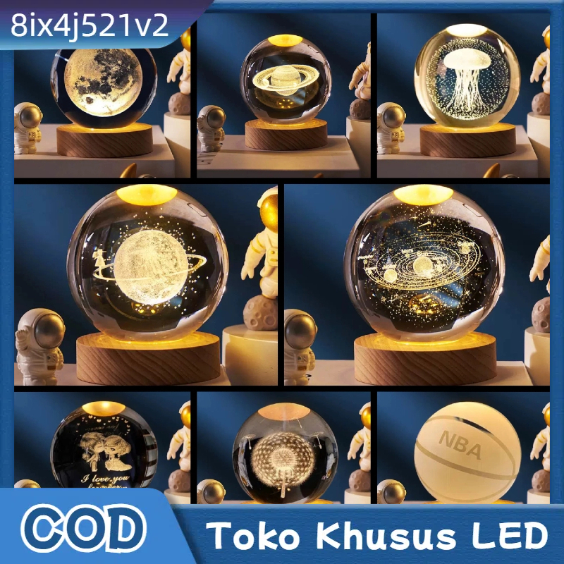 Lampu Bola Kristal  Lampu Malam Bulan Bola Kristal Kamar Tidur Lampu Hias Hadiah LED