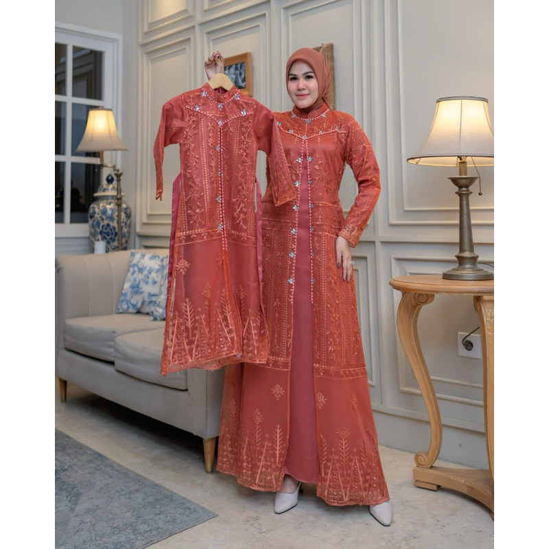 Gamis sapto tile payet / gamis satin velvet / gamis tile payet premium / set gamis ibu dan anak