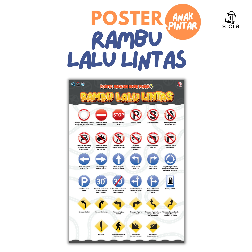 

Poster Edukasi Anak Pintar - Rambu Lalu Lintas - Ukuran A3