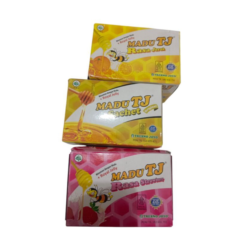 

Madu TJ minuman dengan madu + royal jelly isi 12 sachet @ 20gr Varian Strawberry Jeruk Original