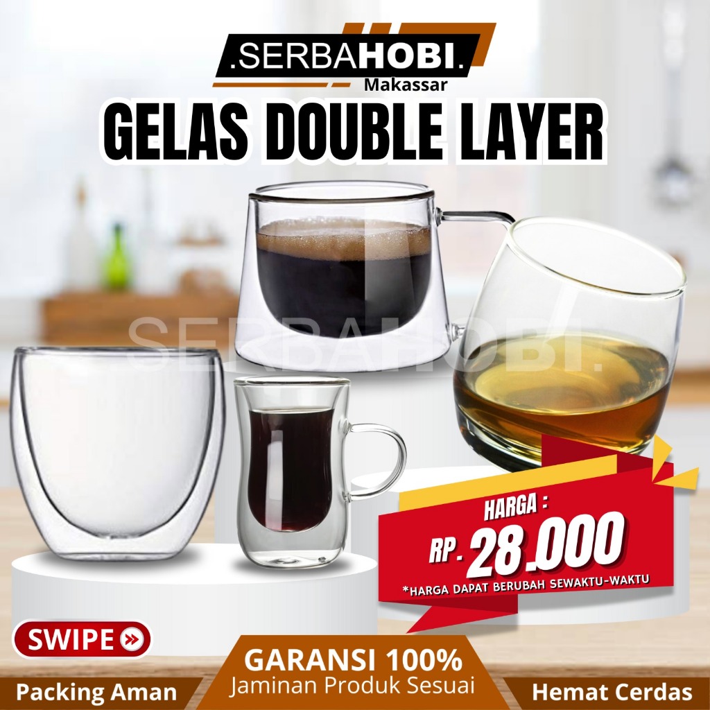 Gelas Kaca Double Layer Aesthetic Tahan Panas