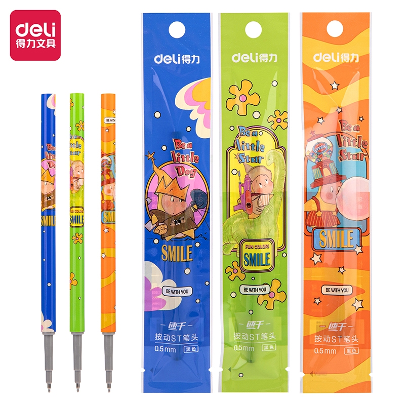 

Deli Isi Pulpen Gel / Gel Pen Refill 0.5 0.38 mm Tinta Hitam Corak Kartun SE1XX