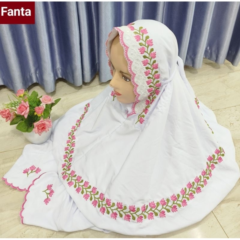 Mukena Terusan Dewasa Motif Bordir Bunga Kalung Seroja Indah