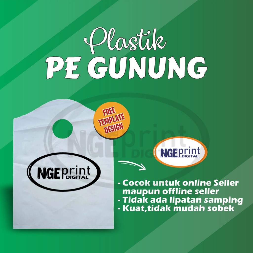 Plastik PE Gunung Sablon Custom Ukuran 30x41 / Plastik Sablon Premium Bahan PE