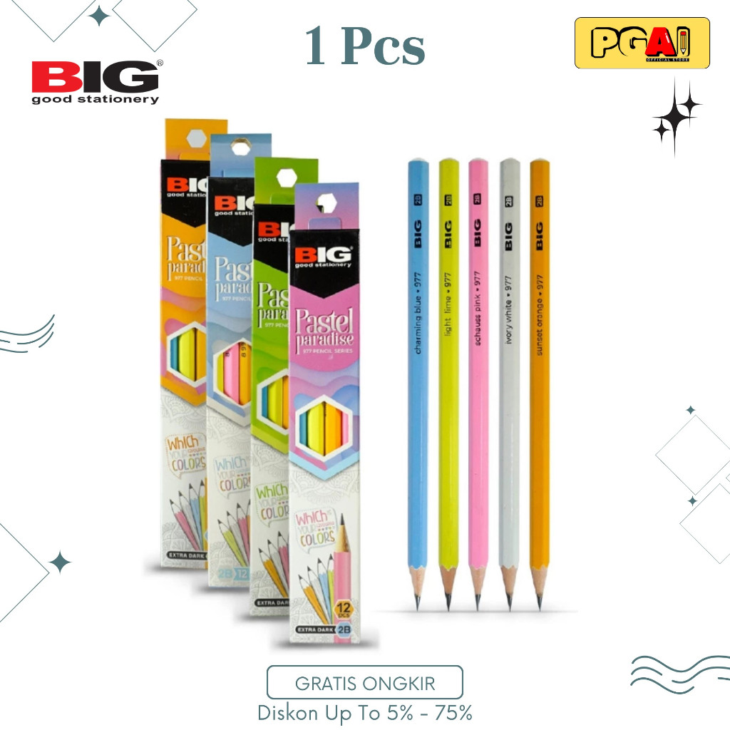 

(PGAI) PENSIL PENCIL BIG 977 PASTEL PARADISE 1 PCS EXTRA DARK ALAT TULIS KANTOR STATIONERY
