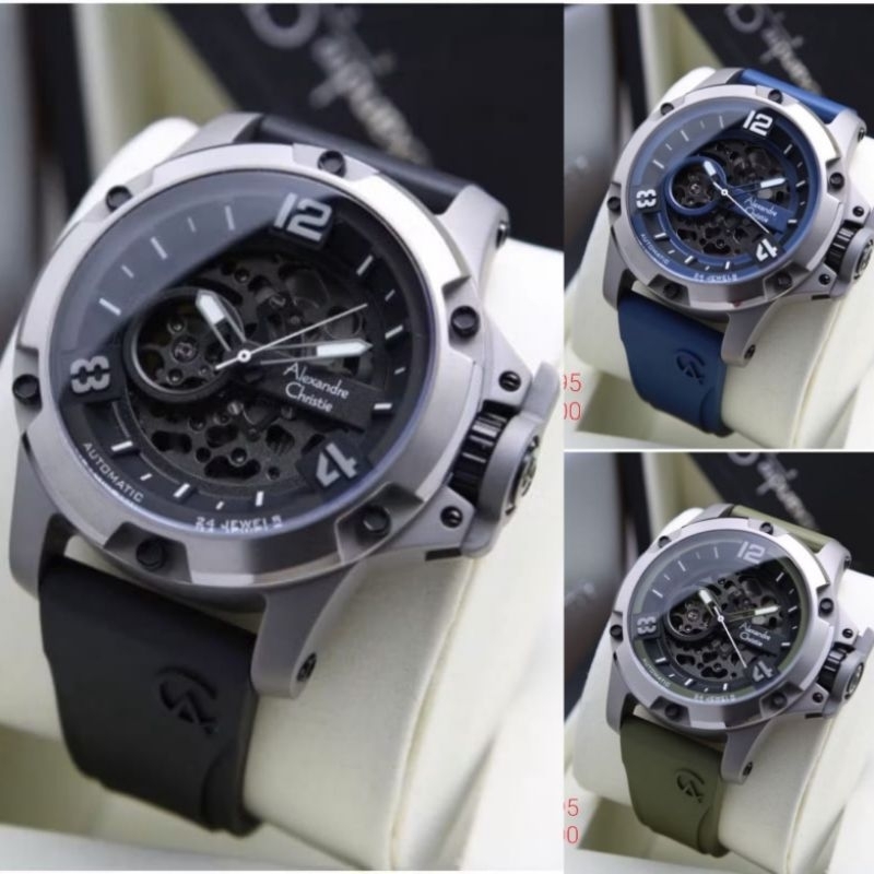 Jam ALEXANDRE CHRISTIE PRIA AC 6295 Mc Rubber Skeleton Original