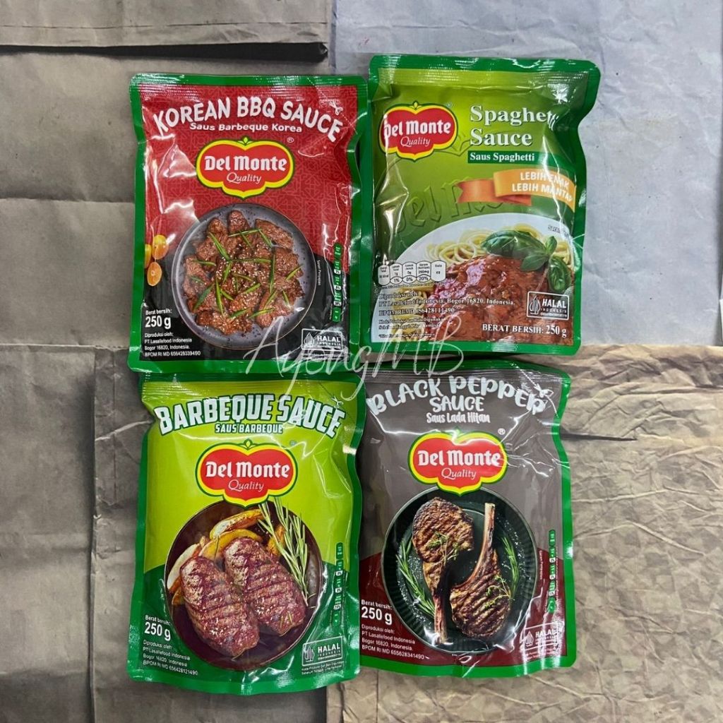 

SAUS DELMONTE BARBERQUE / SPAGETTHI / KOREAN BBQ SAUCE / BLACK PEPPER SAUCE 250GR SPAGETTHI DAN BARBEQUE SAUCE