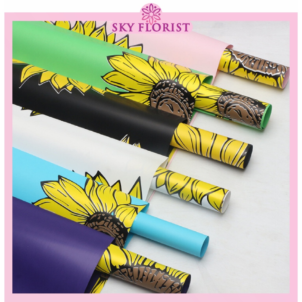

20 Lembar Kertas Buket Solid Motif Bunga Matahari Daisy Flower Wrapping / Kertas Kado KB6178