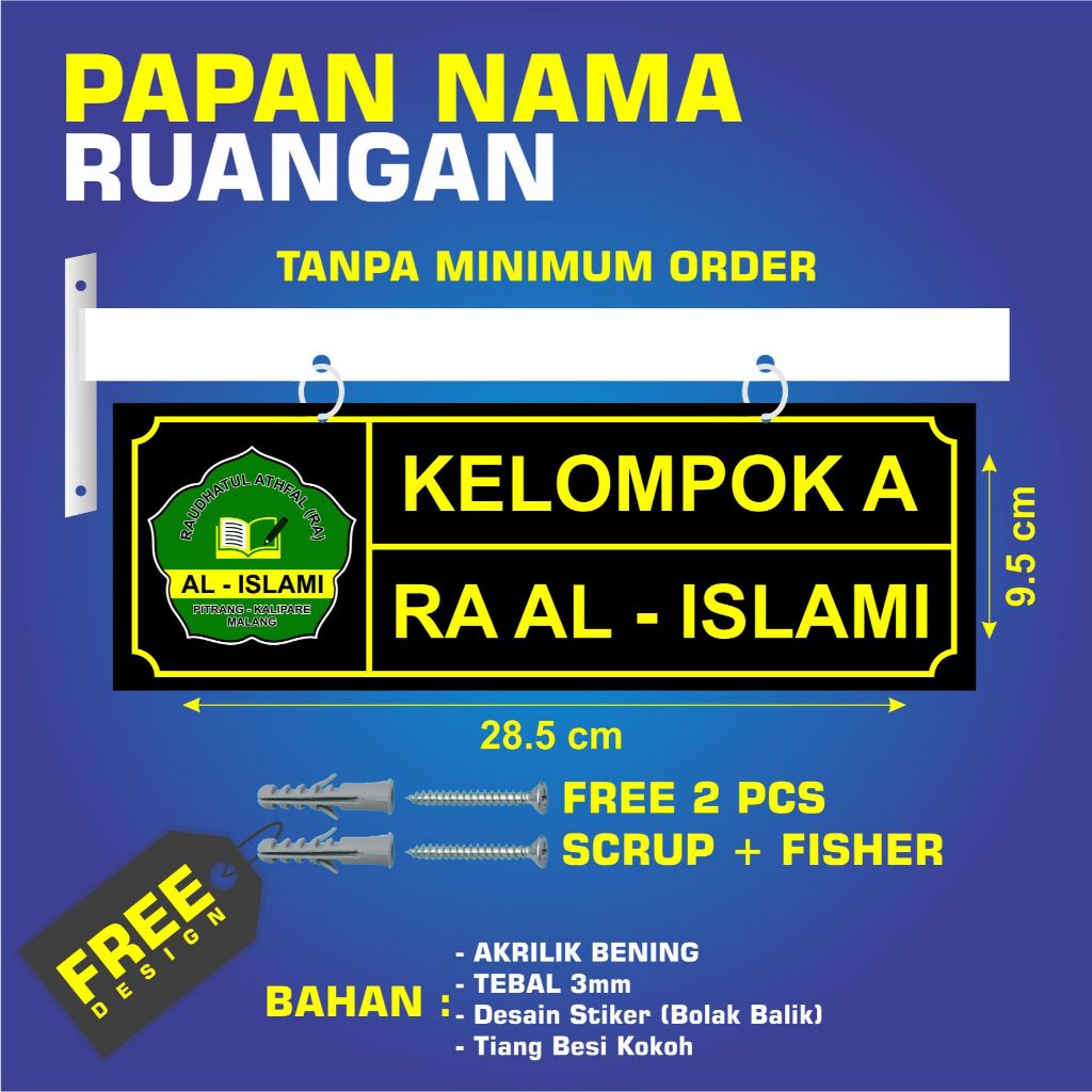 

Papan Nama Ruangan Akrilik Gantungan Laser Cutting