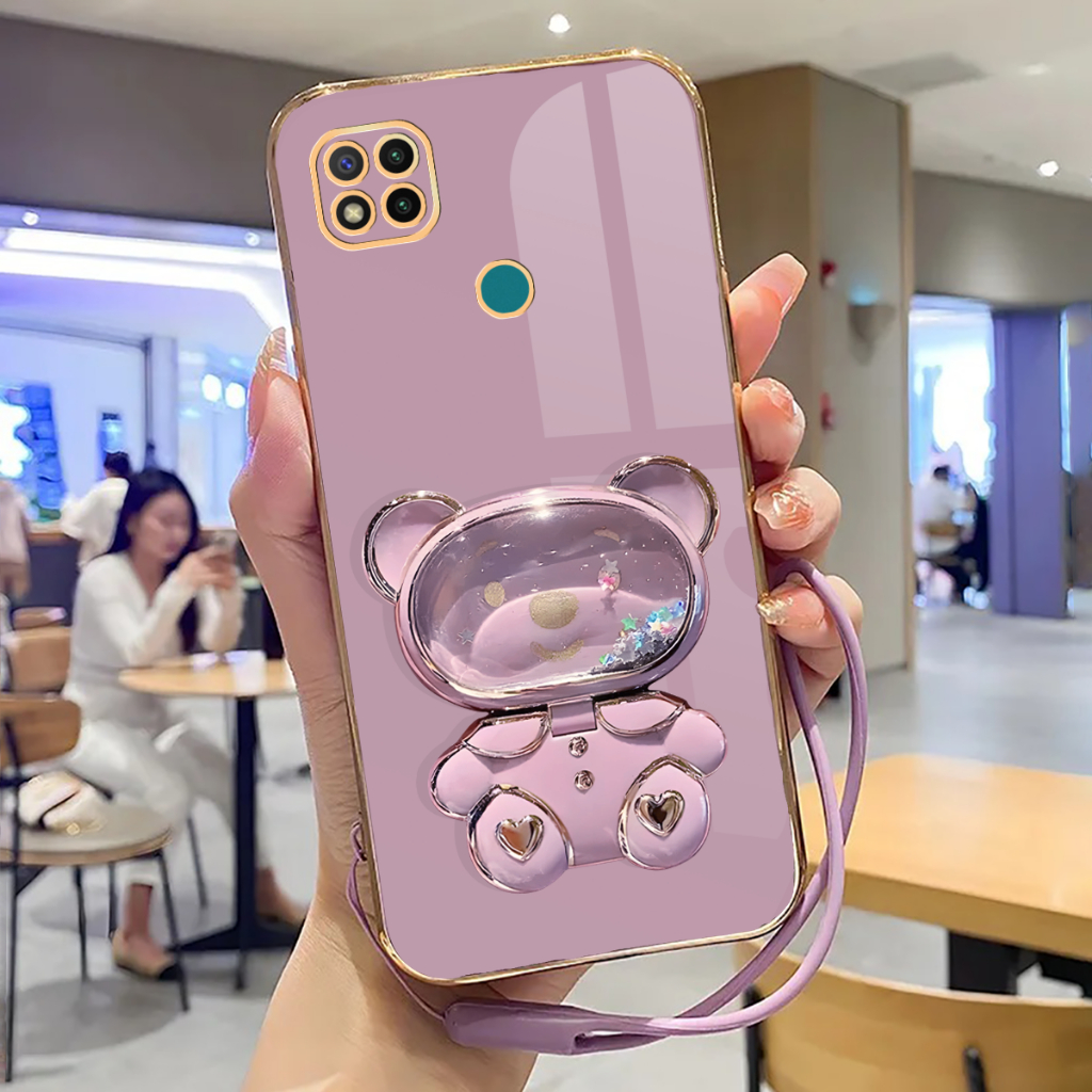 Soft Case Redmi 9C Case Stand Holder Mirror Silicone Luxury Plating