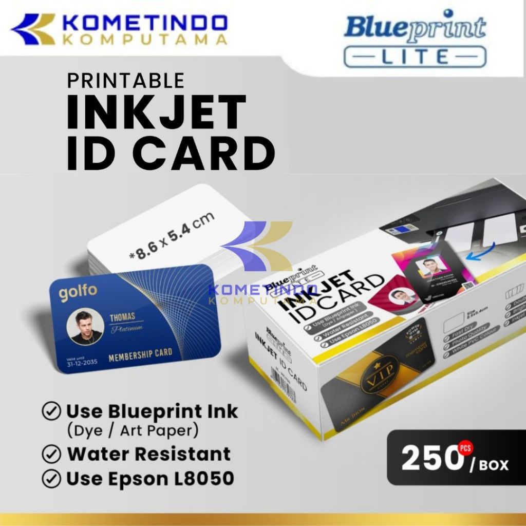 

250pcs/BOX Kartu Printable inkjet id card blueprint 8.6x5.4 760 mic u Epson L8050 L18050 - Kemasan 1 Box