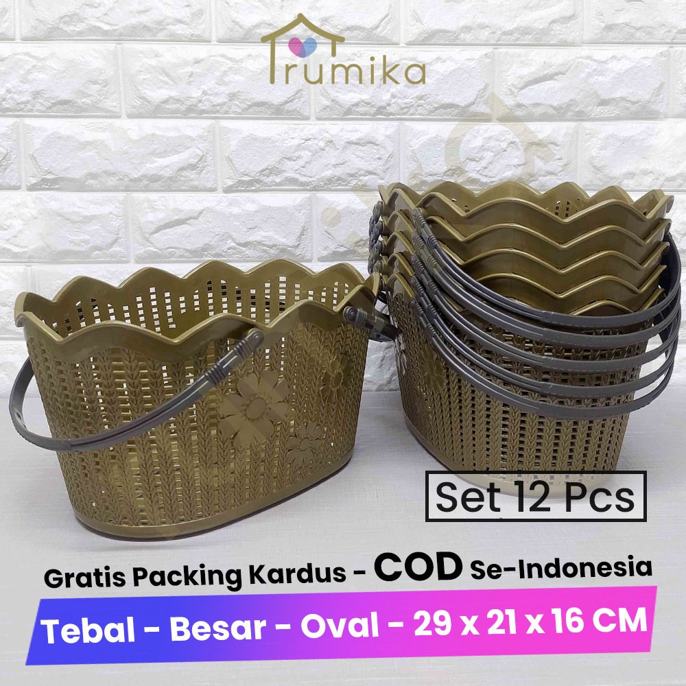 [LUSIN] Keranjang Plastik Serbaguna / Keranjang Luna Oval - Warna Gold