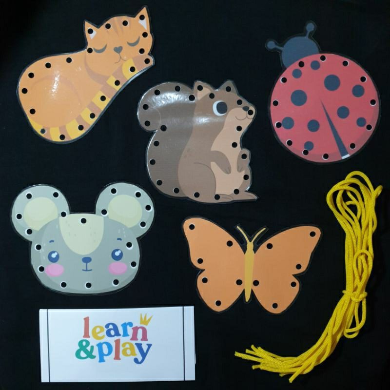 Mainan Montessori/Mainan Edukasi/Menjahit/Lacing Card untuk anak PAUD - TK