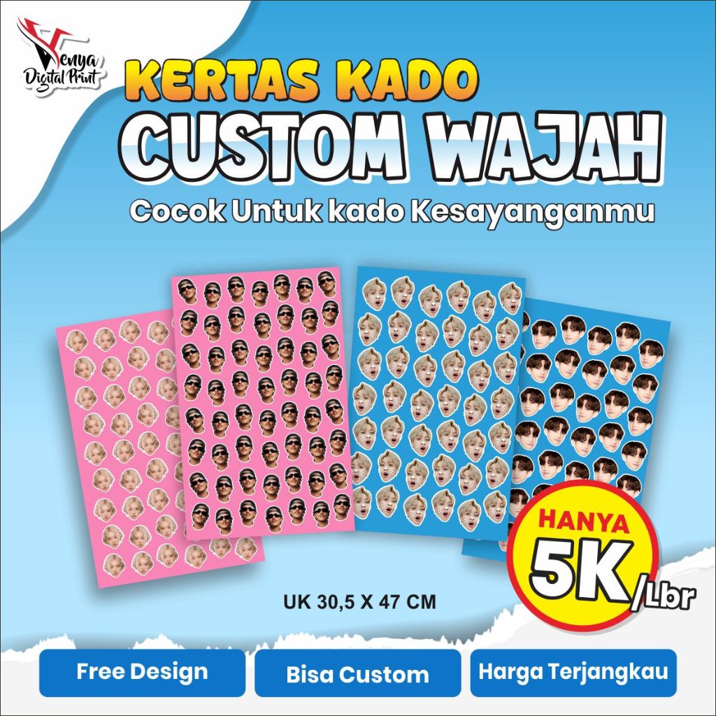 

KERTAS KADO CUSTOM WAJAH AYANG KPOP BTS / Kertas Kado Viral Custom Wrapping Paper gambar wajah muka