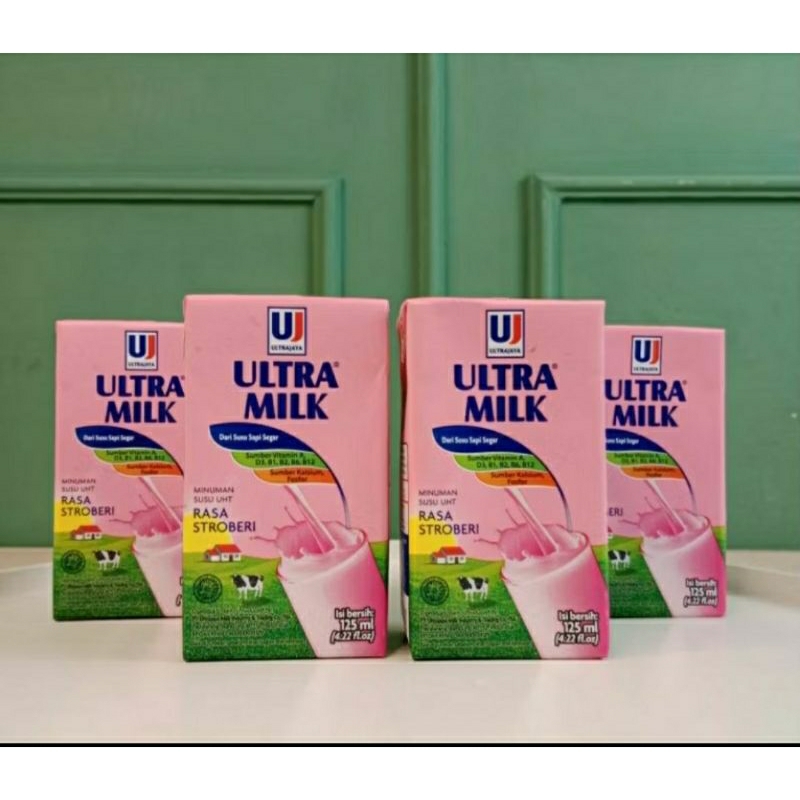 Susu kotak Ultra Milk Rasa Strowbery 125 ml 1 karton ( isi 40 )