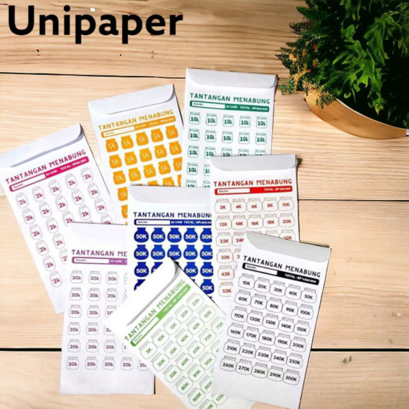 

( UNIPAPER ) 5PCS Saving Challenge / Tantangan Menabung / Pouch Tabungan / Tabungan Target / Celengan Target / Pouch